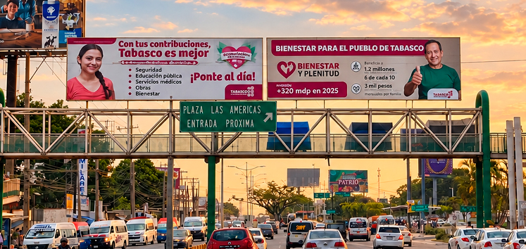 Espectaculares en puentes peatonales en Plaza Las Américas